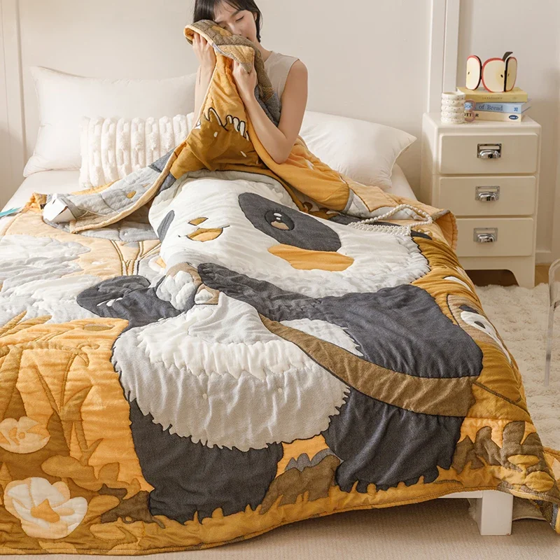 Cartoon 100% Cotton Muslin Blanket Autumn Thickened 10 Layer Yarn-dyed Jacquard Quilt Soft Cloud Touch Comfortable Bed Blankets