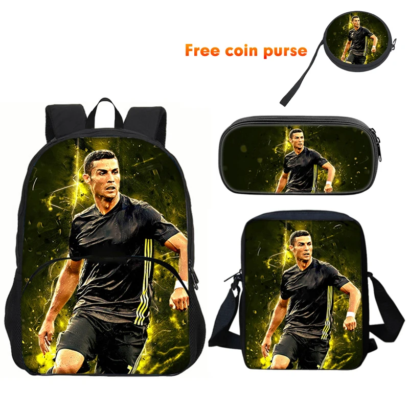 Ronaldo 3Pcs set Backpack Sport Shoulder Bag Pencil Case CR Backpack Football Star Book Bags for Boys Girls Best Gift