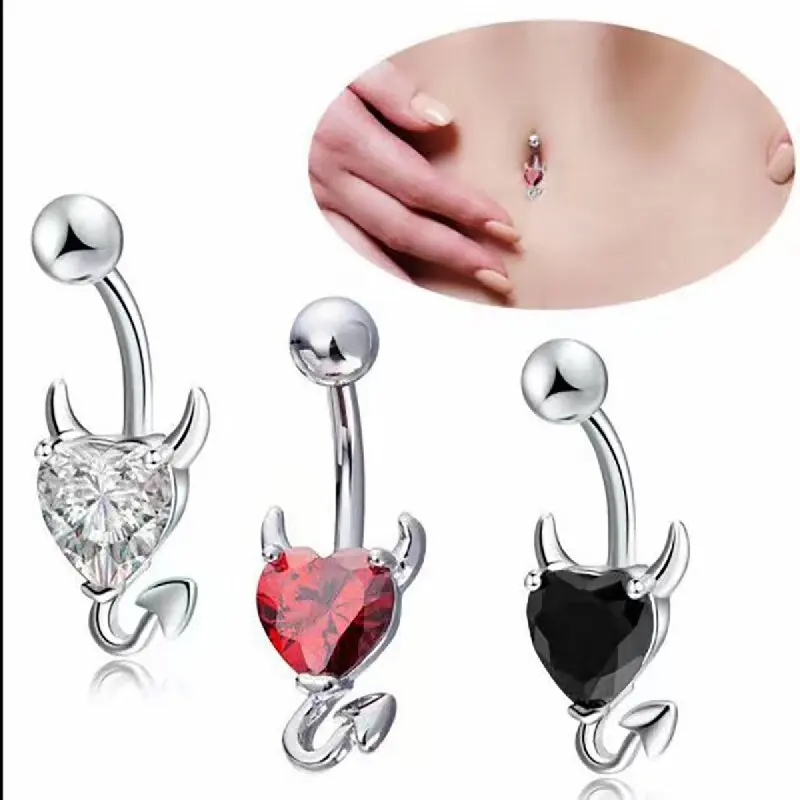 Devil Heart Belly Ring for Women Navel Ring Minimalist Edgy Trendy Body Piercing Jewelry Stainless Steel