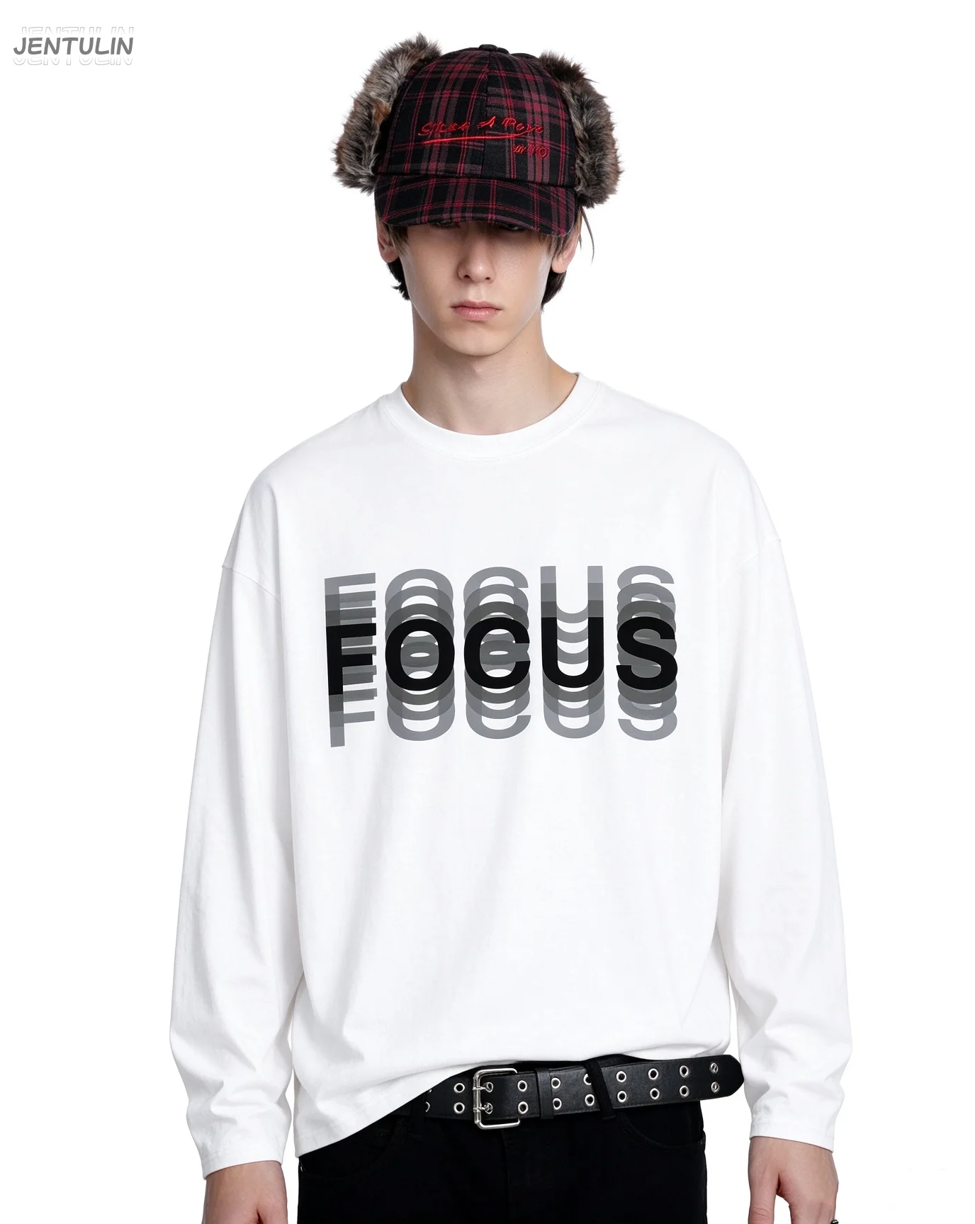 T-shirt Distorted FOCUS Letter Print Crew Neck Oversized Streetwear Tee Men Women Grunge Hip Hop Casual Top Unisex