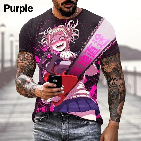 Casual Summer Hot Harajuku Street Trend Short Sleeve 3d Printing  Himiko Toga Anime T-shirt Men's