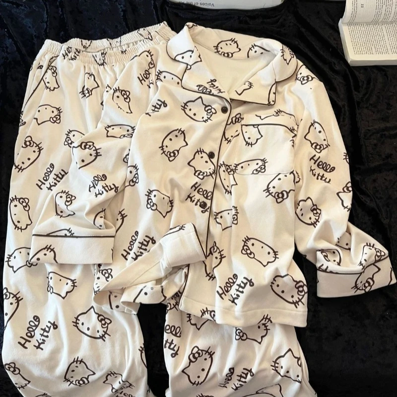 أزياء لطيف مرحبا كيتي المطبوعة الألمانية المخملية منامة للفتيات الساخن نمط الخريف والشتاء الدافئة عارضة السراويل ملابس المنزل مجموعة