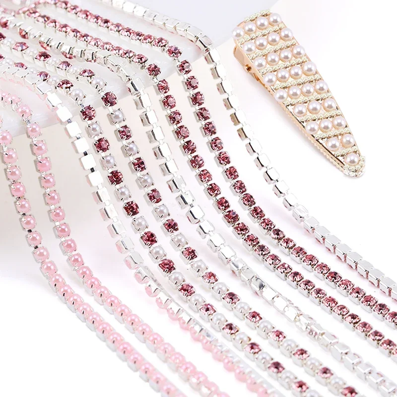 SS6-2mm 2-10Yards Perle Kupfer Strass Quaste Klaue Kette Basis Perle Kette Trim Für Handwerk Nähen DIY Bekleidungs Zubehör