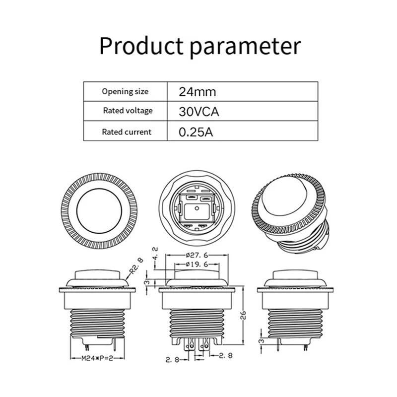 Quality Plastic Game Machine Push Button Switch  24Mm Nut With 4Pin Light Cable  For Zero Delay Board Arcade Game Machine Parts