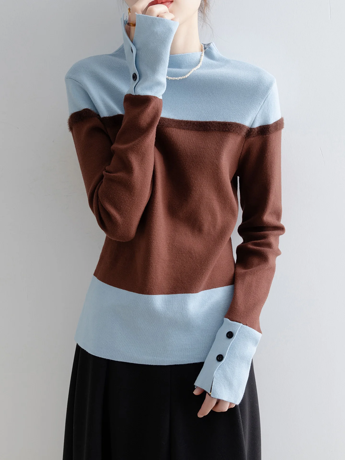 Maglione lavorato a maglia retrò lungo Sve Design chic Sense Color Blo Camere Abbigliamento interno Vestibilità comoda Sli Autunno Faion Wo...