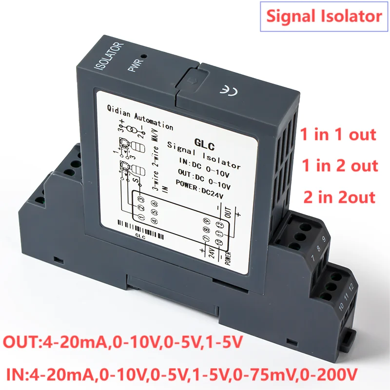 DC Signal Isolators 4-20mA 0-20mA 0-10V 0-5V 0-75mV 0-50V 0-100V 0-200V Multi-Input DC24V Voltage Current Signal Converter