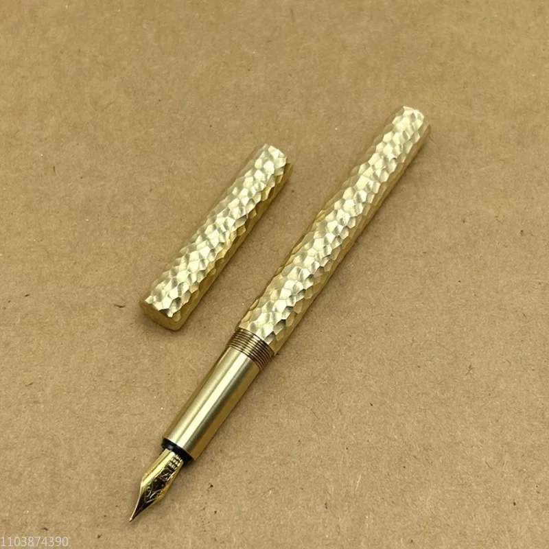 Handmade Brass Hammer Patterned Fountain Pen Metal Gold/Silver Blade F 0.5mm Nib Ink Pen Office School Writing Gift Stationery