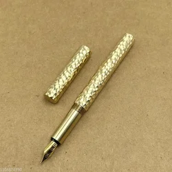 Handmade Brass Hammer Patterned Fountain Pen Metal Gold/Silver Blade F 0.5mm Nib Ink Pen Office School Writing Gift Stationery