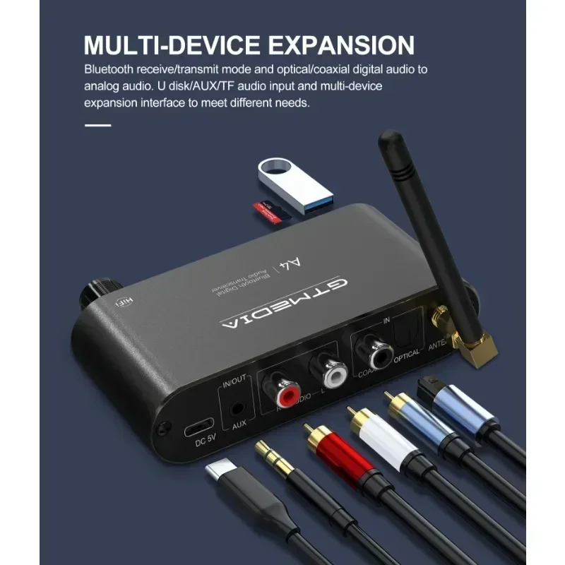 A4 Bluetooth Receiver 5.1 Bluetooth Transmitter 4 in 1 Bluetooth Adapter RX: A2DP/AVRC,TX: A2DP SBC AAC TF/USB Disk