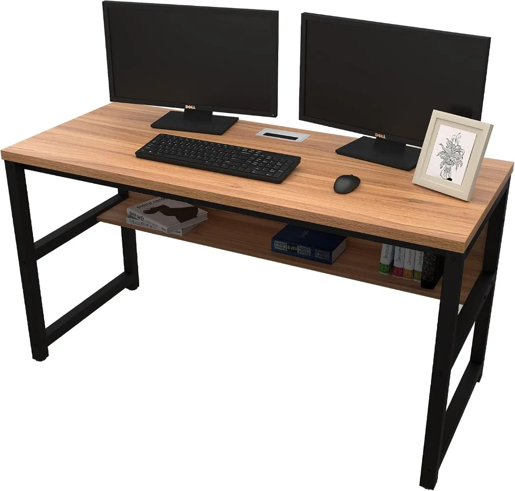 TOPSKY Computer Desk with Bookshelf/Metal Hole Cable Cover 1.18