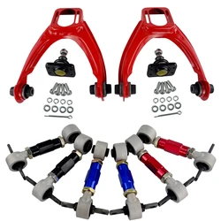 PQY - FRONT UPPER CONTROL ARM TUBE CAMBER KIT  FOR 96-00 CIVIC  LX DX EK EJ TUBULAR + 92-00 Adjustable Rear Camber Arms RED