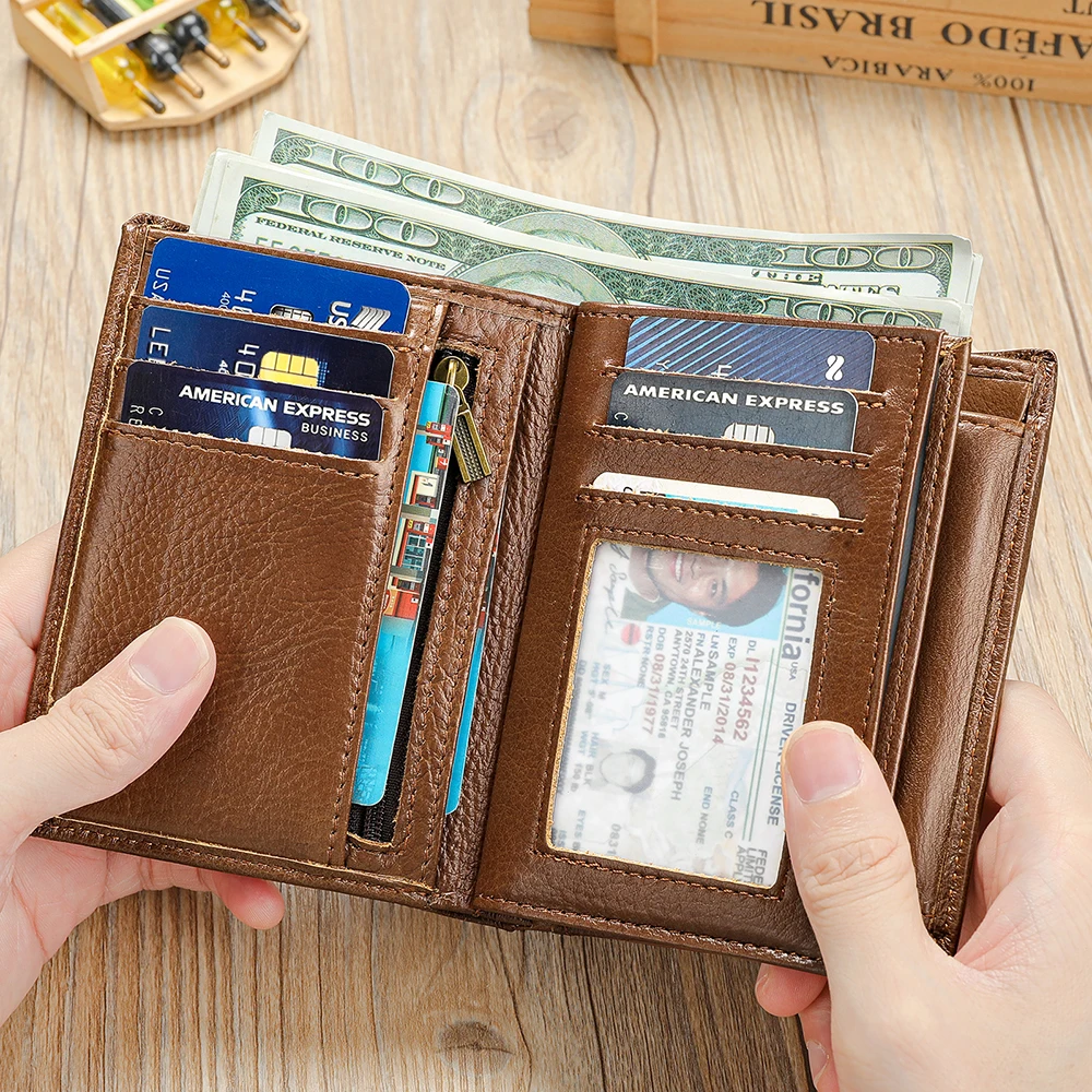 WESTAL New Hand-Made Cowhide Wallet Men's Leather Anti-Theft Cash Clip Advanced Sense Large Capacity Wallet