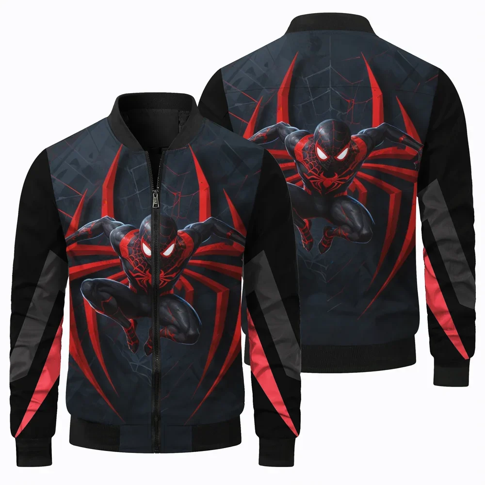 Marvel Men\'s Jacket 3D Printed Spider-Man Pattern Flight Jacket Cycling Windbreaker Jacket Fashion Sports Leisure Men\'s Clothing