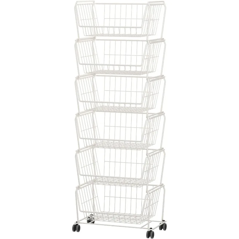 

Stackable Metal Storage Carts, Dual Use Shelf for Kitchen Fruit Vegetable Baskets with Wheels, Storage Rack for Living