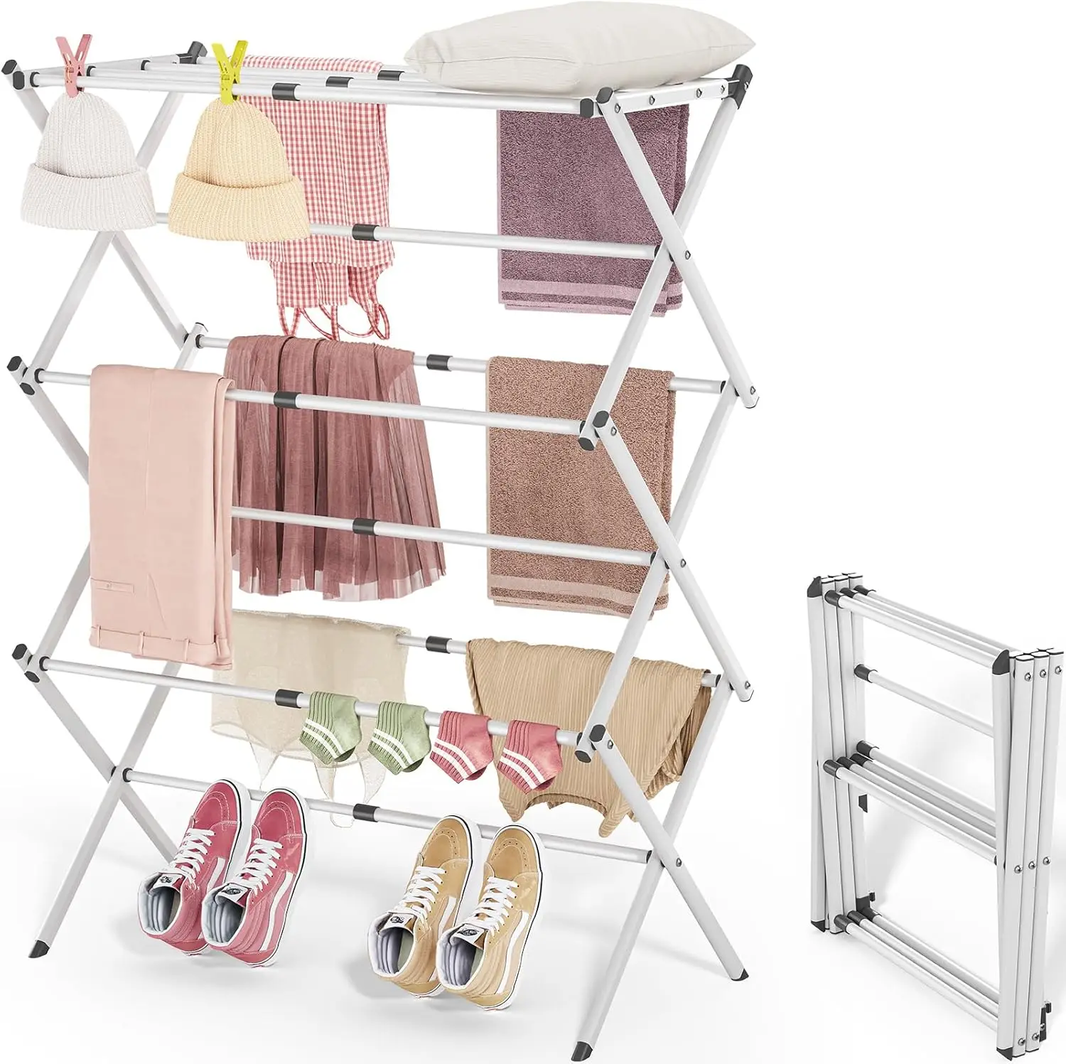 

3-Tier Expandable Metal Clothes Drying Rack, Folding Design for Indoor and Outdoor Use
