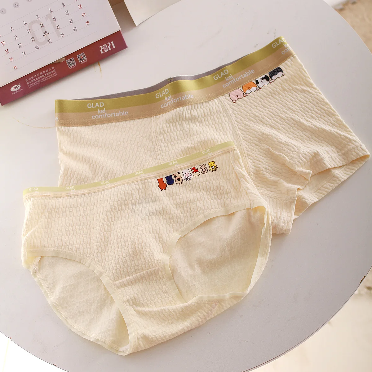 Cute Couple Underwear Men Boxer Shorts Women Briefs Thread Cotton Panties Cozy Lingerie Lovers Underpants Boyfriend Girlfriend