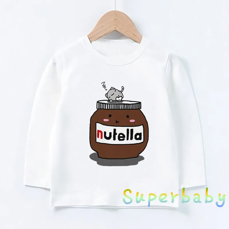 

Nutella Kawaii Детская футболка с принтом забавная для малышей мальчиков девочек с длинным рукавом Круглый вырез Футболка весна осень детская повседневная одежда топы