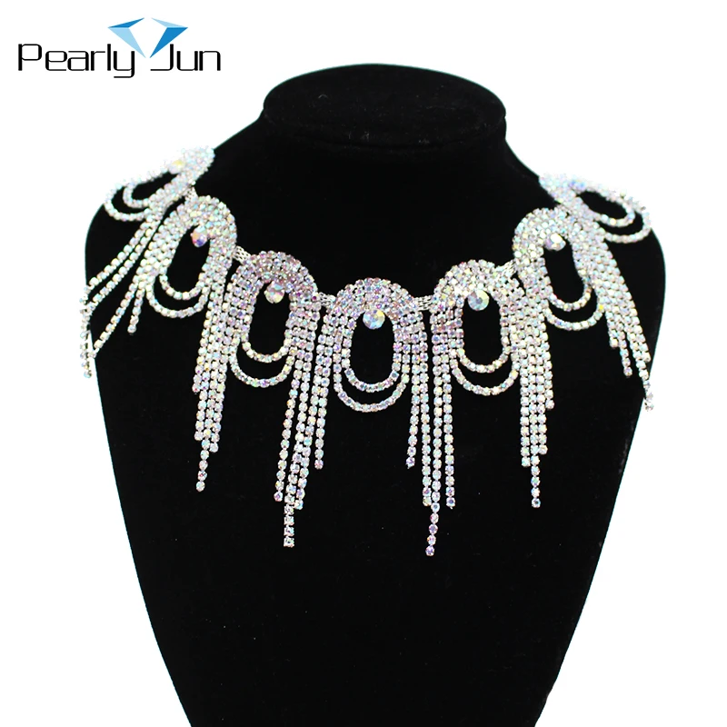 Crystal Circle Long Tassel Rhinestone Fringe Trim Silver Crystal Decorative Chain Wedding Bags Shoes Accessories ML077