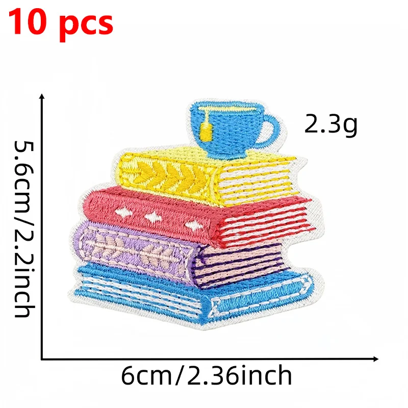 10 pcs Reading Themed Iron On Patch On Clothing Book Design Embroidered Patches for Clothes Bags & Hat Accessories