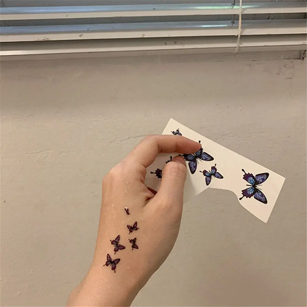 Wasserdichte temporäre Tattoo Aufkleber 3d blau Schmetterling Muster Wasser transfer Aufkleber Körper Kunst Arm Schlüsselbein gefälschte Tattoo