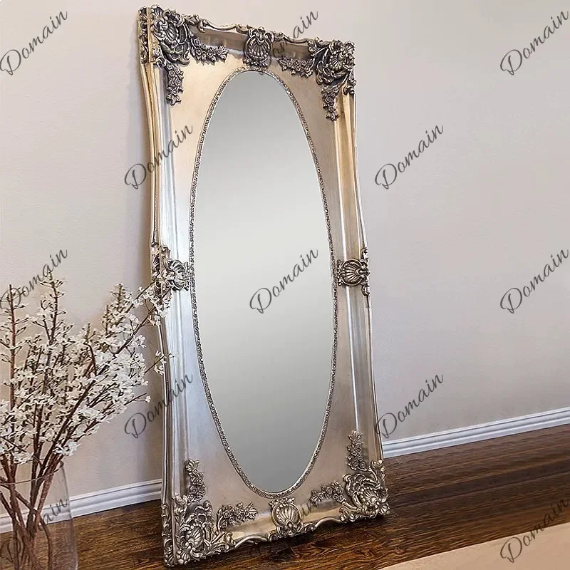 A81 European French Vintage Oval Floor Mirror Handcrafted Custom Size Carved Full Length Dressing