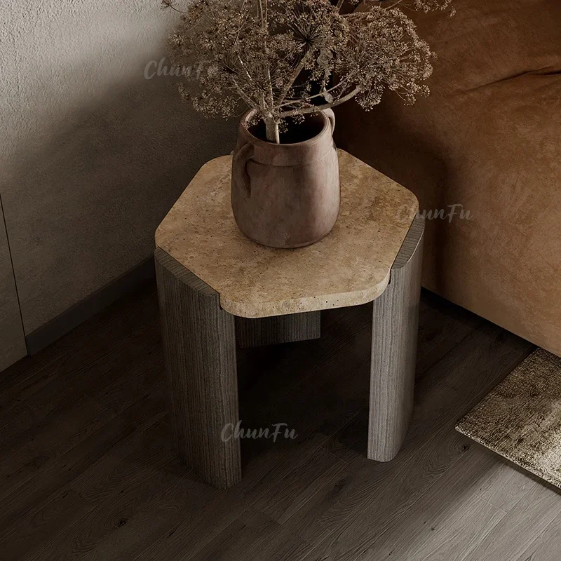 Natural Marble & Wooden Coffee, Side Table For Home Hotel Restaurant