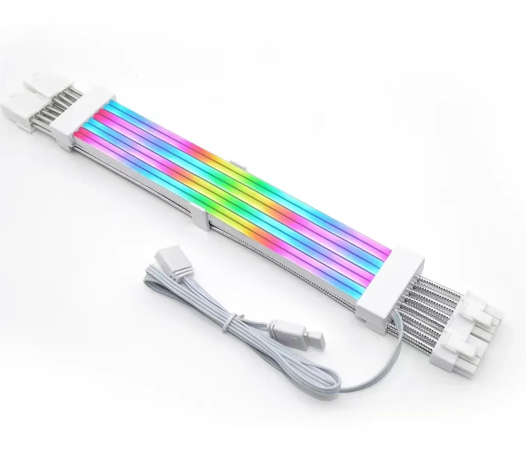 كابل تمديد PC PSU RGB، ATX 24Pin + PCI-E GPU 8PinX2، محول نقل غاسل بخط ألوان نيون ARGB، M/B 5V 3Pin SYNC