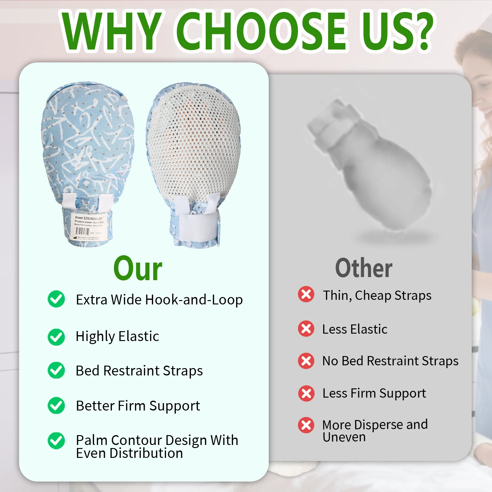 Ehucon Dementia Restraint Gloves,Breathable Hand Mittens with Movable Beans,Washable Anti-Scratch Gloves for Elderly Care,2PCS