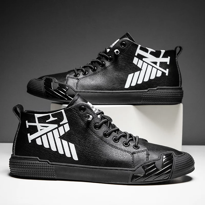 Coslony men shoes sneakers leather pu 2022 fashion trending Letter Black High top Men Comfortable Sport Shoes Men luxury brand