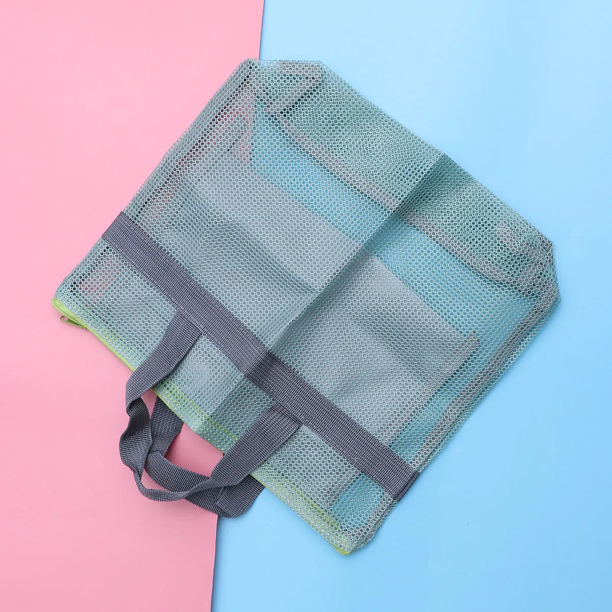 

Mesh Tote Beach Bag Large Sky-Blue Thick Lightweight Nylon Swimming Pool Storage Picnic Bag Zippered Pockets Women Essentials