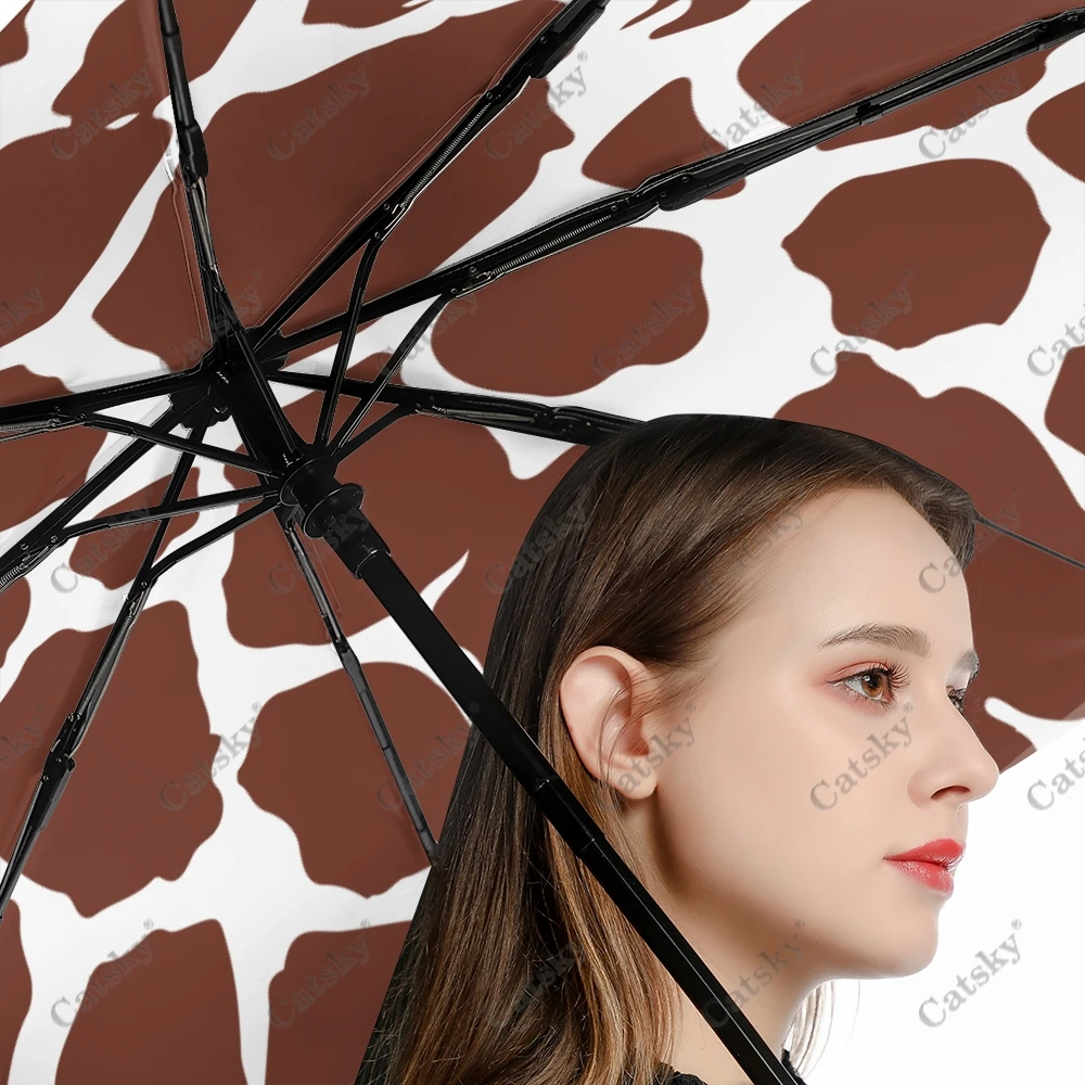 Cow Pattern Wo Folding Umbrella Windproof Sunscreen UV Protection Fashion Portable Gift Travel Outdoor Umbrellas