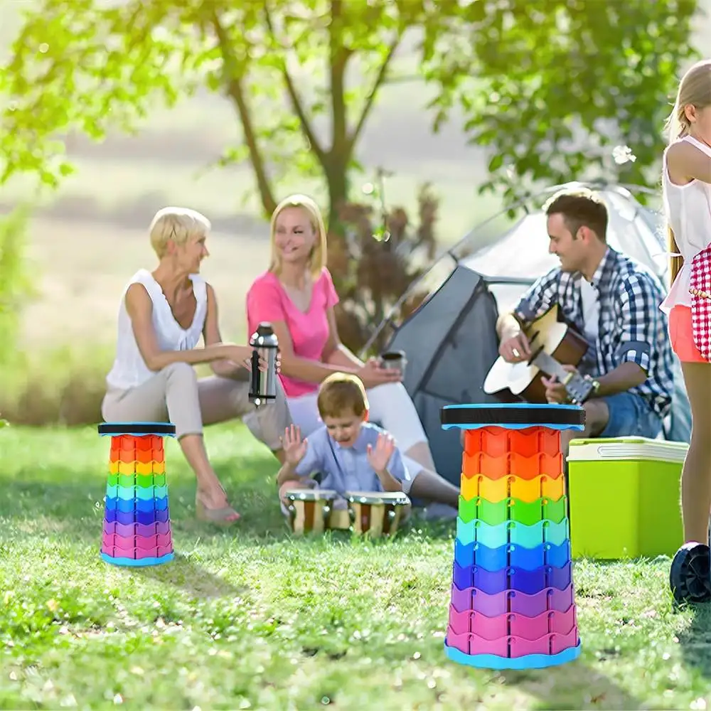 Portable Rainbow Retractable Stool Outdoor Lightweight Folding Chair With Handle Seat For Camping Fishing Picnic Subway Queue