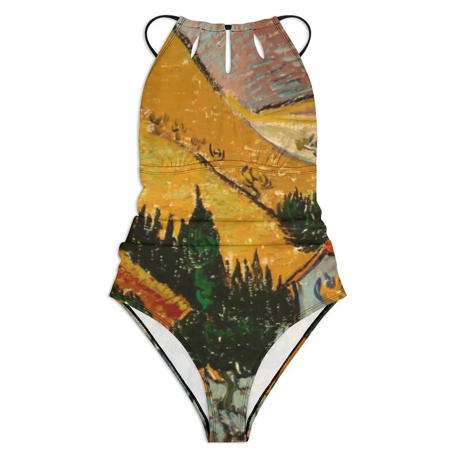 Vincent Van Gogh Swimsuit Landscape With House Push Up Swimwear One Piece Holiday Surf Bathing Suits Bodysuit Sexy Beachwear