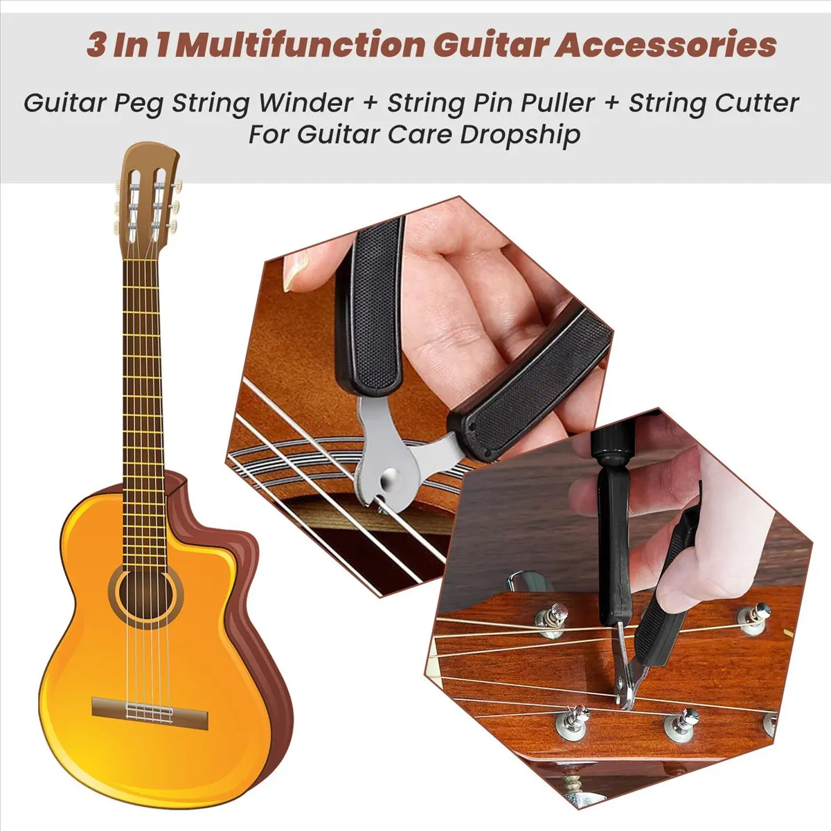 New Arrival Fashion  Multifunction Guitar Accessories Guitar Peg String Winder + String Pin Puller + String Cutter For Guitar Ca
