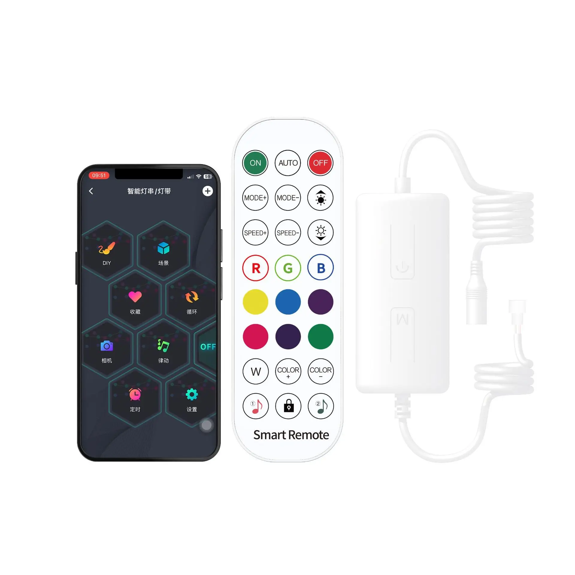 DC5-24V iDeal-001 iDeal Bluetooth APP 14key RF Smart SPI Tuya Controller For WS2812B WS2811 1903 16703 RGB Pixel Light Strip
