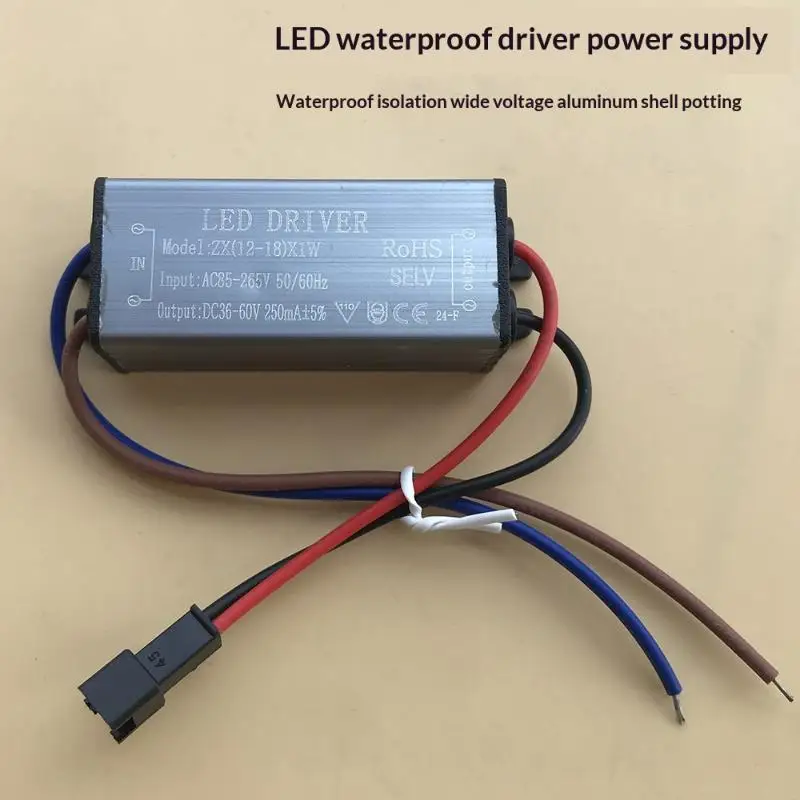 LED Driver Ballast AC85-265V 1-24W 250MA Moisture Proof Adapter Transformer for Bathroom LED Mirror Light Repair