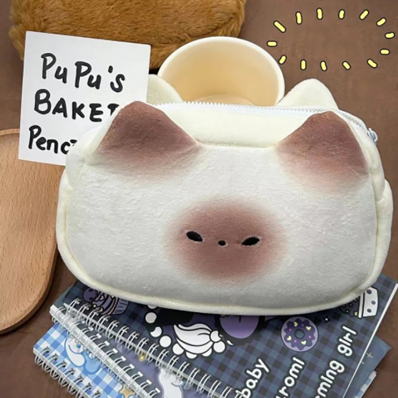 

Японская Милая мультяшная сиамская кошка ПУ хлеб плюшевая ручка сумка большой емкости Карандаш для мальчиков девочек Женская канцелярия Школьные принадлежности