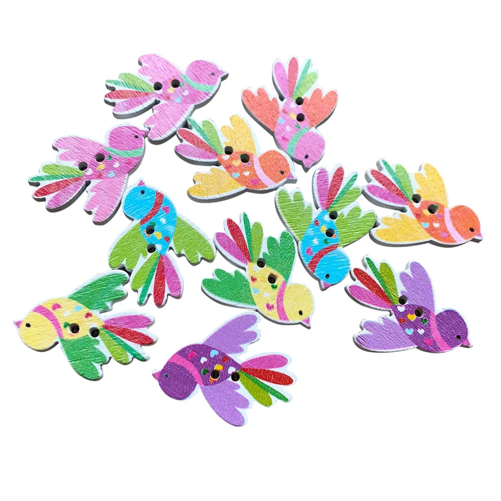 

50Pcs Wood Buttons Mixed Random Painted Colorful Bird 2 Holes Decorative Sewing Craft Clothing Jacket Coat Shirt Embellishments