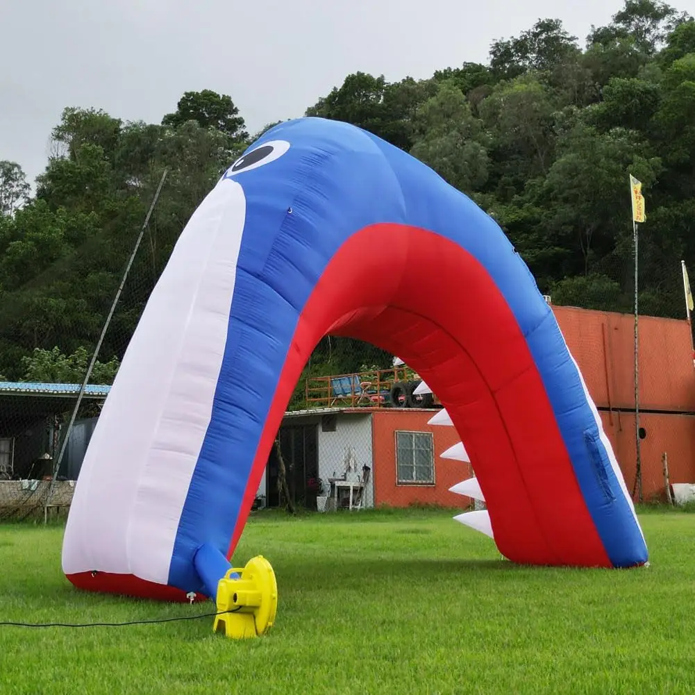 Arco de boca de tiburón inflable, entrada de tiburón inflable de 13 pies con soplador para escenario, evento, fiesta de cumpleaños, decoración temática del océano