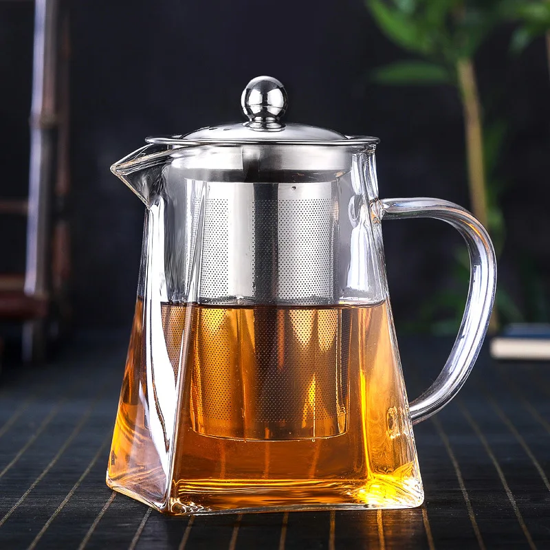 Heat Resistant Glass Teapot With Stainless Steel Puer Tea Makers Infuser Teapot and Cup Set Kettle Pu Erh Gaiwan Pot Pots Maker