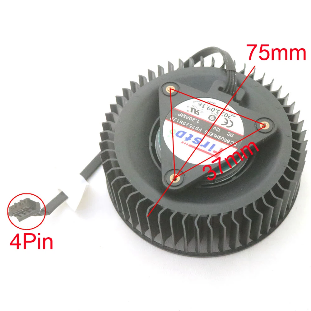 FD7525H12D DC12V 1.20A 75mm For NVIDIA GEFORCE RTX3050 RTX3060 RTX3060ti Turbo Graphics Card Cooling Fan 4Wire 4Pin