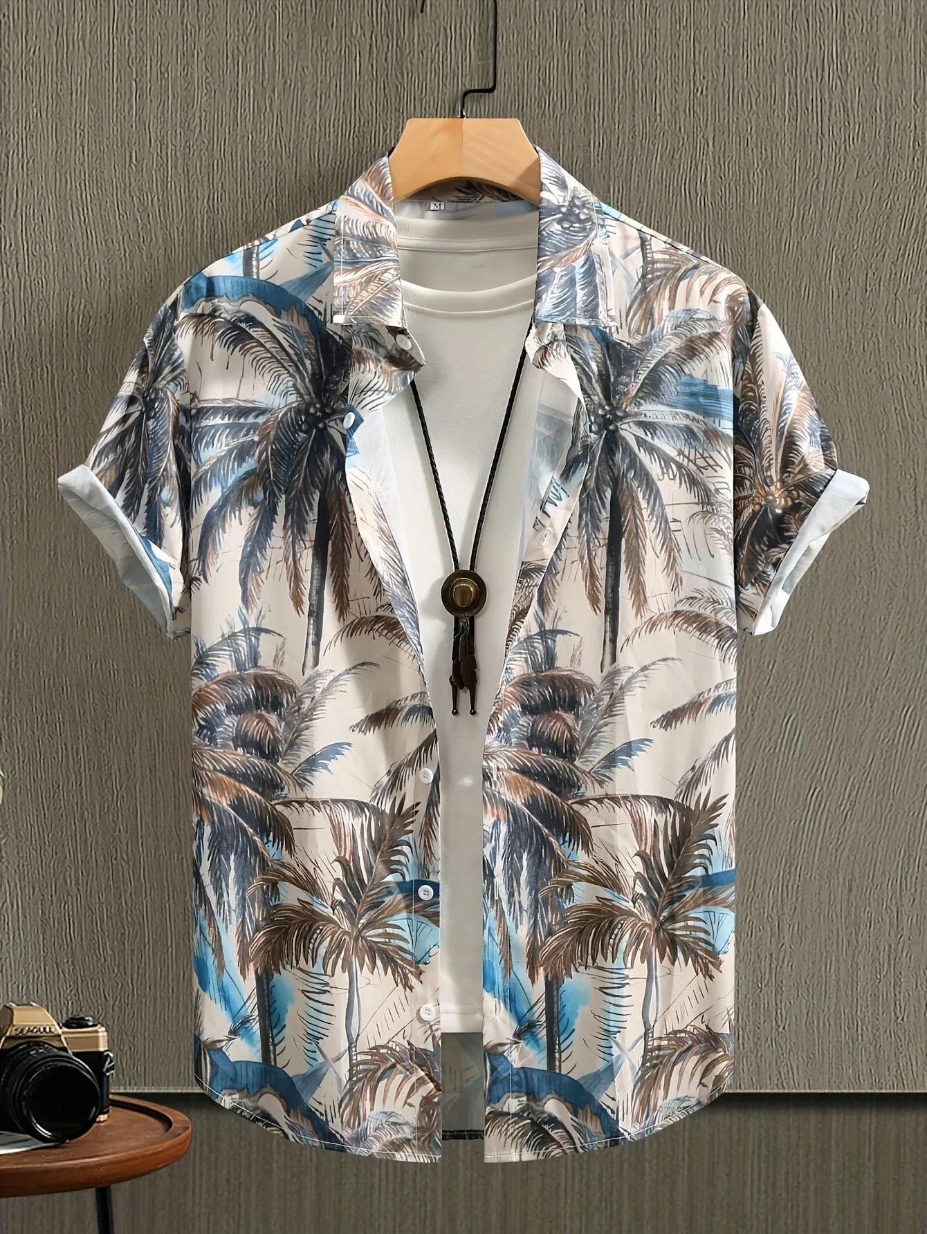 Men Hawaii Short Sleeve Shirt Black Base Colorful Leaf Print Loose Lightweight Button Down Beach Vacation Daily Top