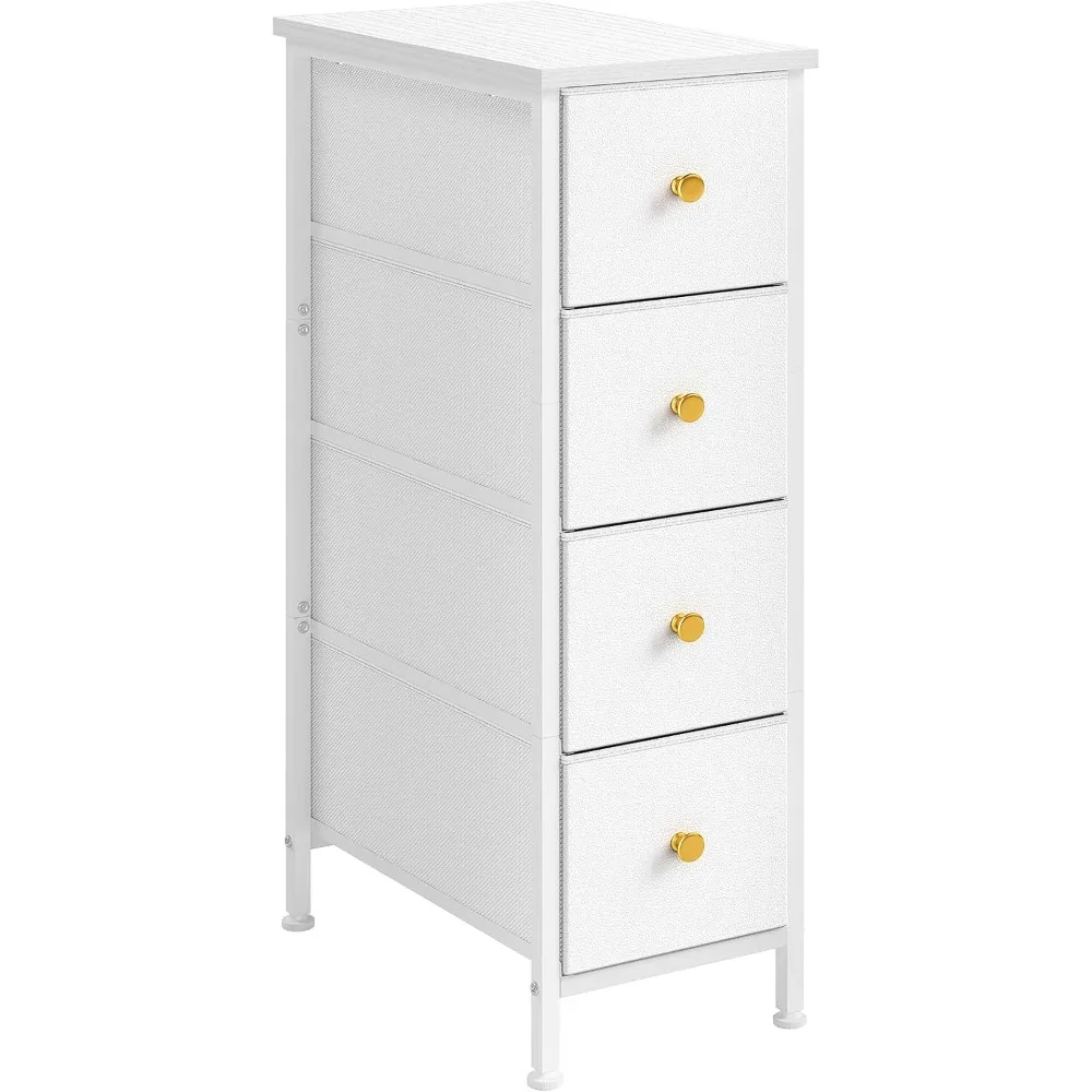 

Narrow locker, dresser 4 drawers, slim fabric dresser storage tower small space, white dresser steel frame