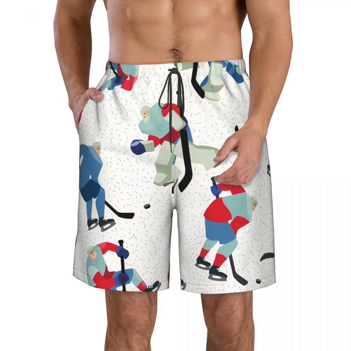 

Ice Hockey Pattern Men Swimsuit Swimming Trunks Boxer Swim Beach Quick Dry Swimming Shorts
