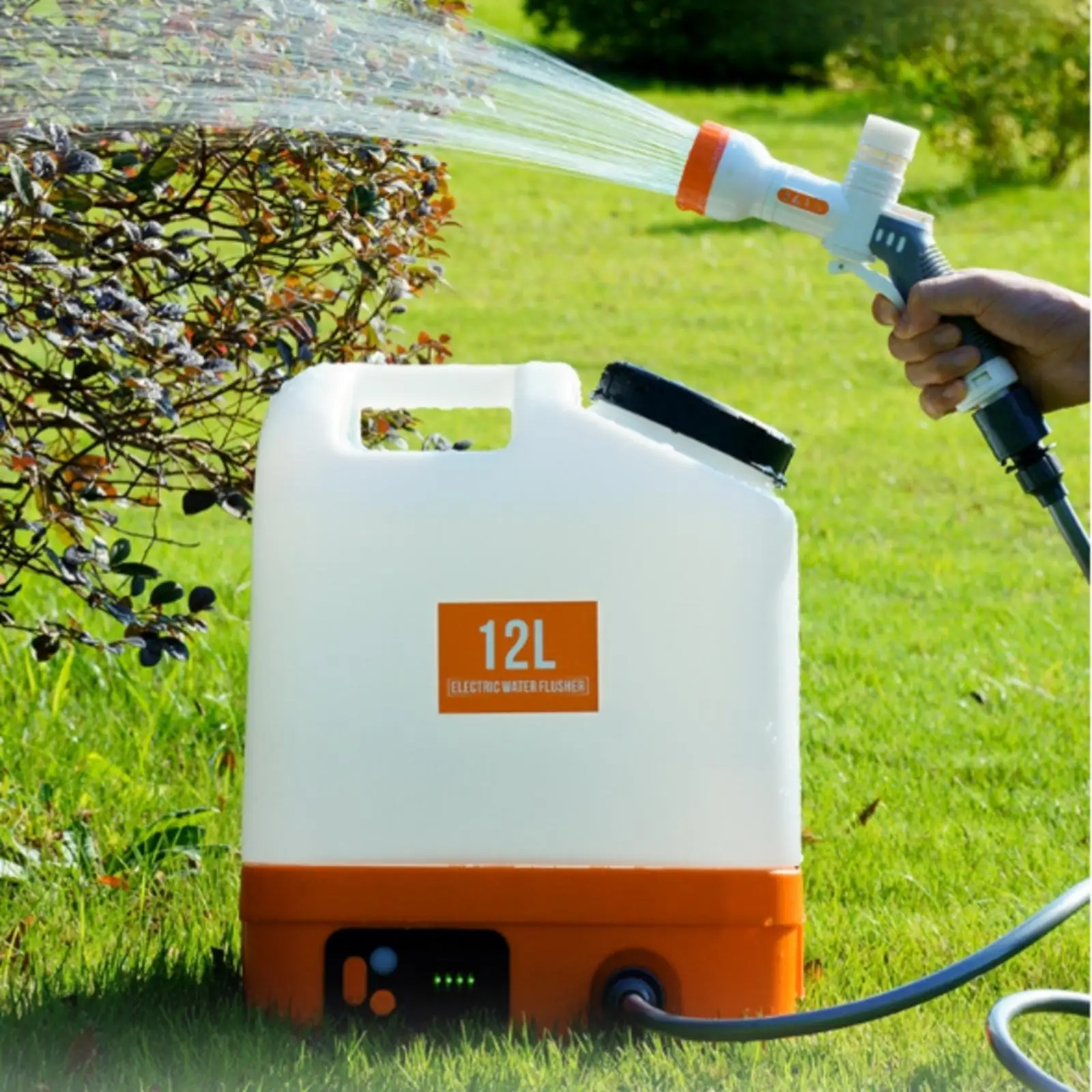 12V Electric Flush Sprayer Portable Water Pump with Adjustable Stream and Detachable Tank for Vehicle Cleaning Outdoor Use