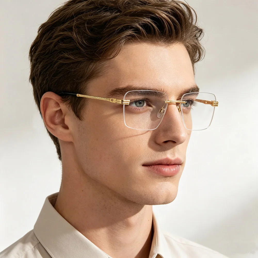 EYELUYAN Men's Rimless Glasses 1.61 MR-8 Anti Radiation Aspheric Lens Pure Titanium Frame Myopia Optical Prescription Eyeglasses
