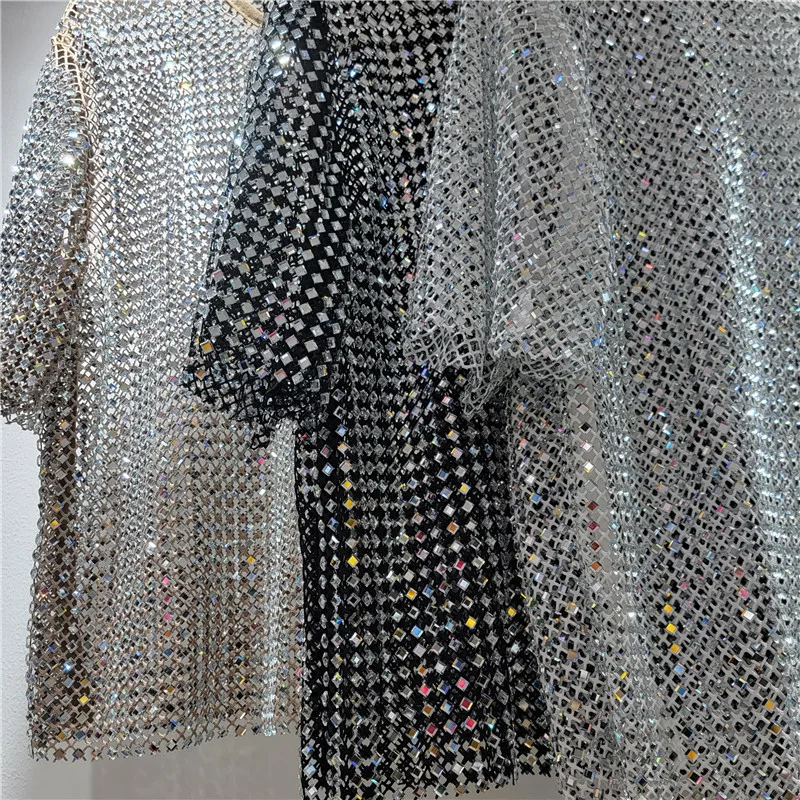 JENYAGE Women Loose Glam Rhinestone Mesh Top See Through Fishnet Short Sleeve T Shirt Sparkly Crystal Party Club Festival Tee