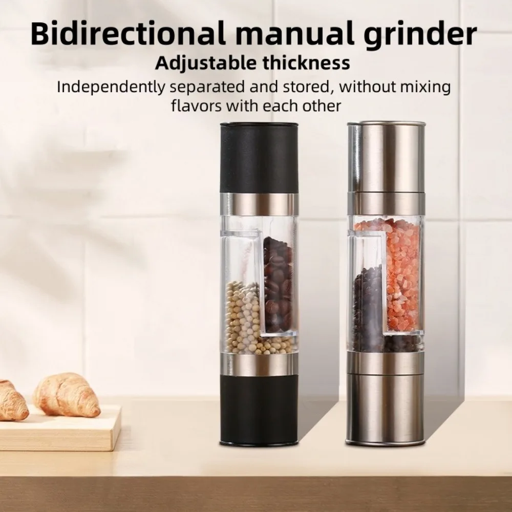 

Salt Pepper Grinder, Stainless Steel Double Head Spice Pepper Grinder Adjustable Thickness Ceramic Grinder Kitchen Cooking Tools