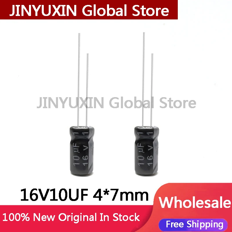 20-100PCS NEW 100% quality 16V10UF 4x7MM 16v 10uf 4*7mm 16v 10μF Direct insert aluminum electrolytic capacitor electronics