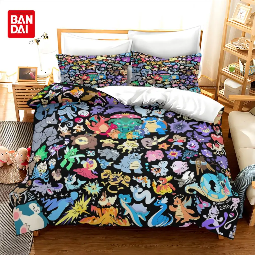 Pokemon Cartoon Bedding Set para crianças, Bedroom Quilt Cover, Single Bedclothes, Double Duvet Cover, Pikachu, Anime Gift, Boy, Girl